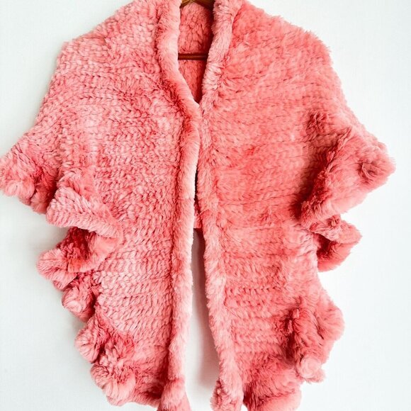 Pink Rabbit Fur Woven Triangular Shawl Scarf Wrap - Picture 8 of 8